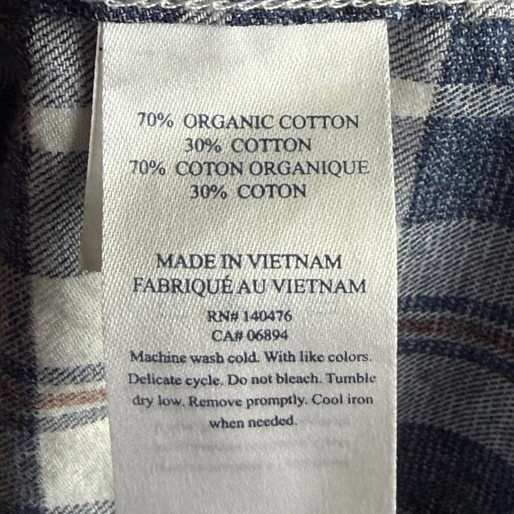 Faherty Soft Brushed Organic Cotton Button Up Mens L Blue/White Plaid Pocket EUC